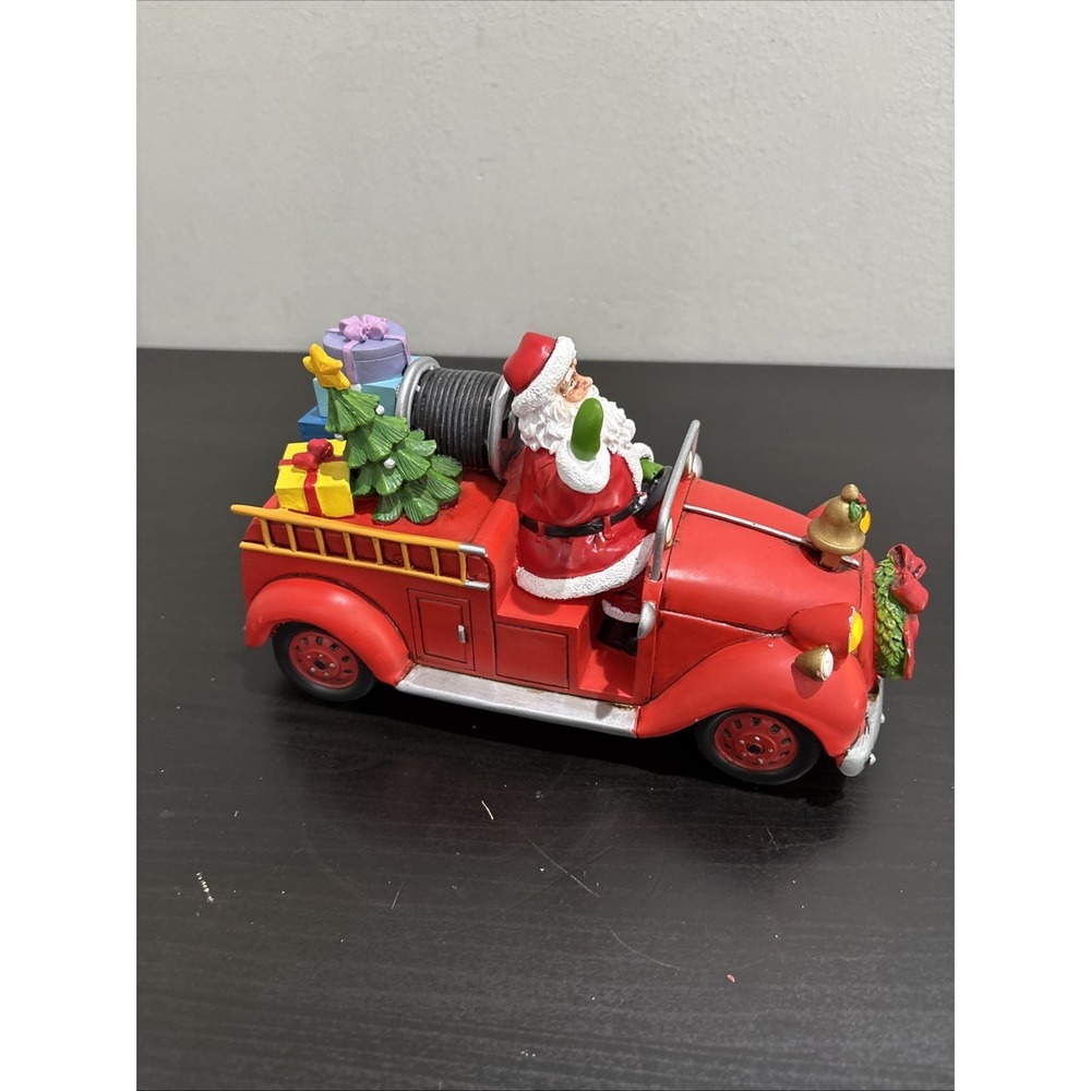 Lenox Santa's Holiday Lighted Firetruck 9.5in Resin Christmas Figure No Box